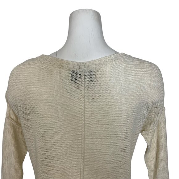 Brochu Walker Linen Sweater S Cream 3/4 Sleeve Scoop Neck Lightweight Coastal - Picture 9 of 13